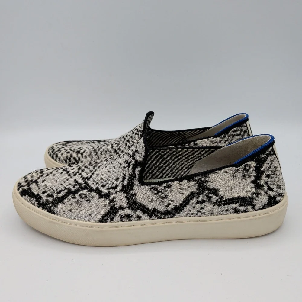 Rothys The Sneaker Womens 8 Python Snakeskin Grey Black Slip On Flat Shoes